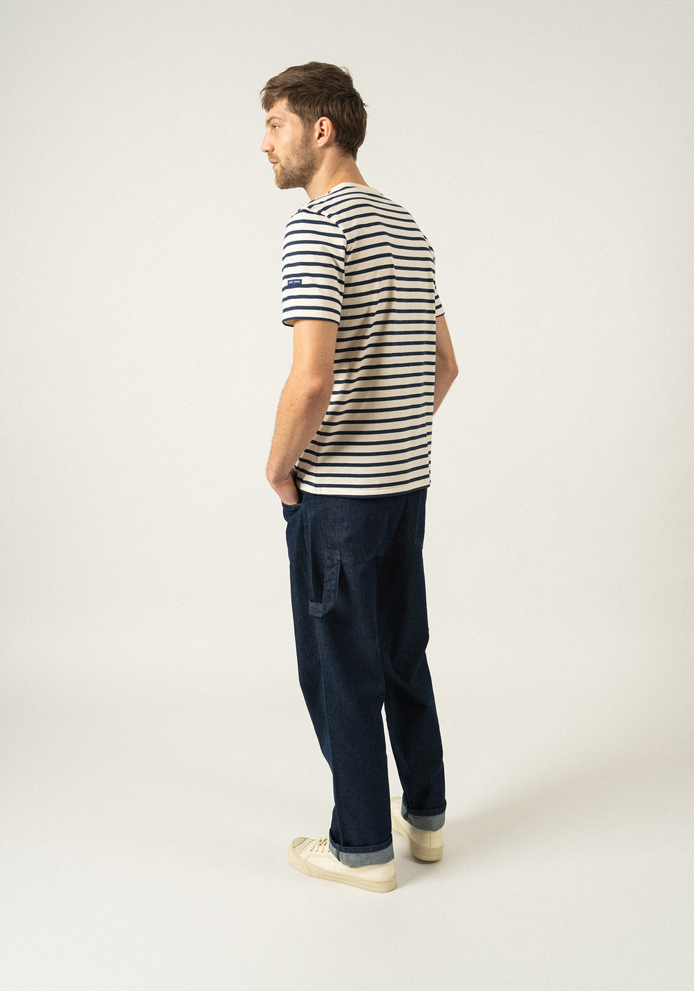 Plouider striped t-shirt - round neck, in cotton jersey (ECRU/MARINE)