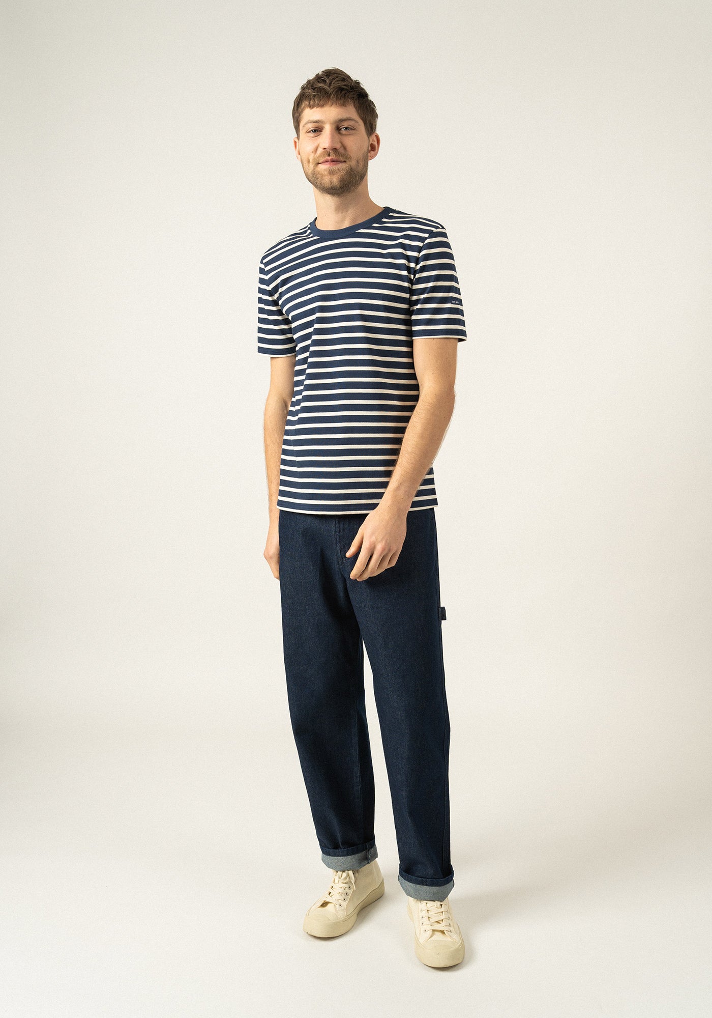 Plouider striped t-shirt - round neck, in cotton jersey (MARINE/ECRU)